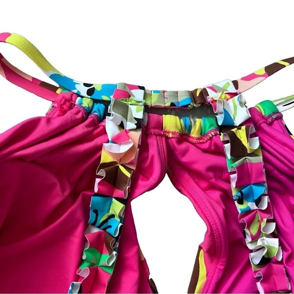 Anne Cole High Neck Key Hole Ruffled Straps One Piece Swimsuit Cabana Pa… - Picture 4 of 15